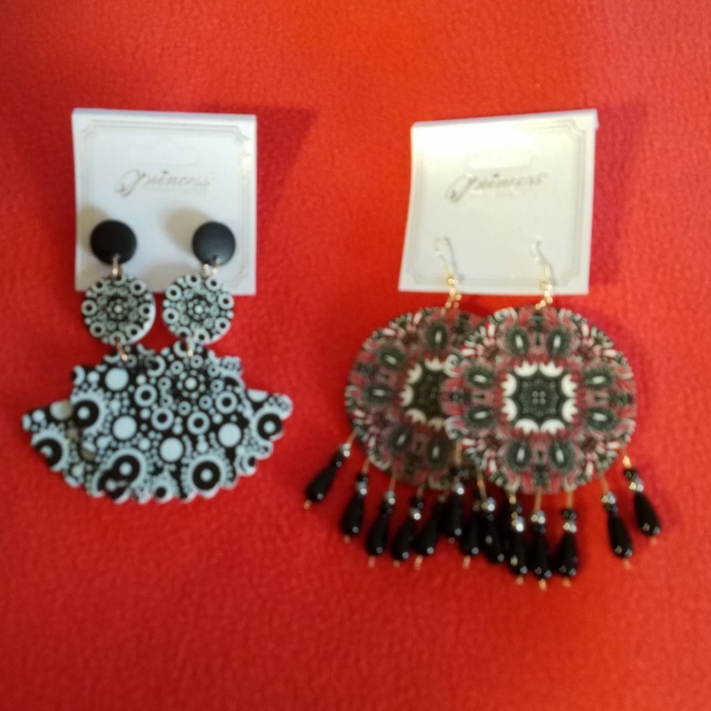 Set of 2.  Painted Wooden Earrings